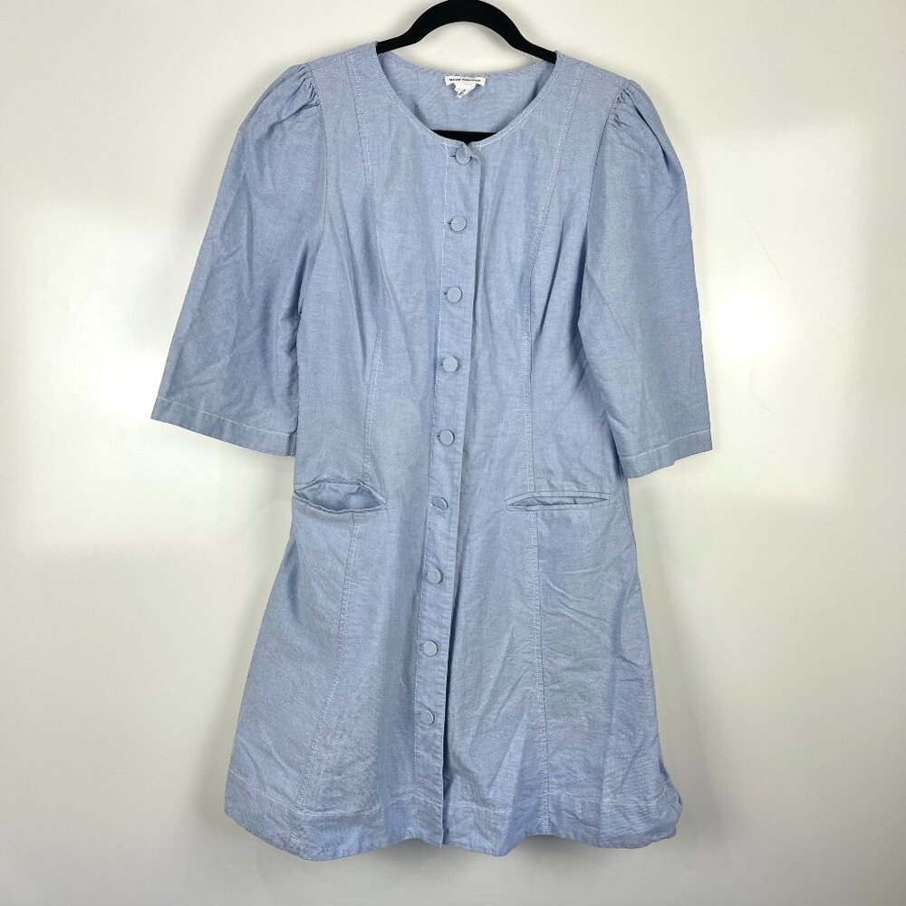 Club Monaco Eastonita Cotton Mini Dress Light Blue Pockets Minimalist Size 8